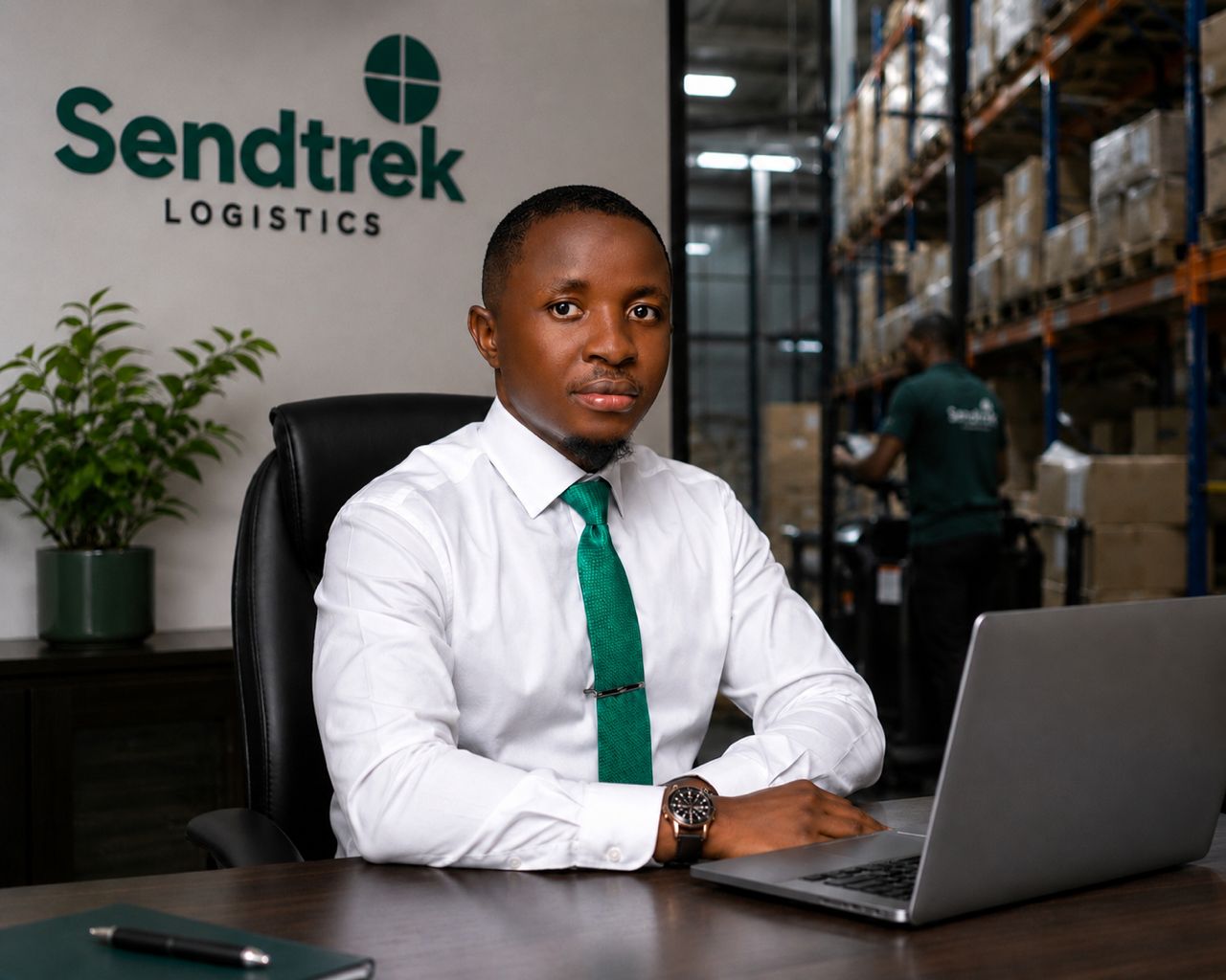 SendTrek founder and logistics lead in the Calabar fulfillment center office